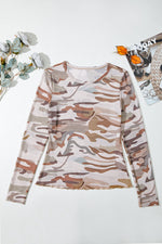 Hazel Blues® |  Green Western Fashion Camouflage Print Mesh Long Sleeve Top