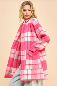 Hazel Blues® |  Davi & Dani Plaid Open Front Drop Shoulder Longline Coat