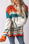 Hazel Blues® |  Contrast Striped Turtleneck Dropped Shoulder Sweater