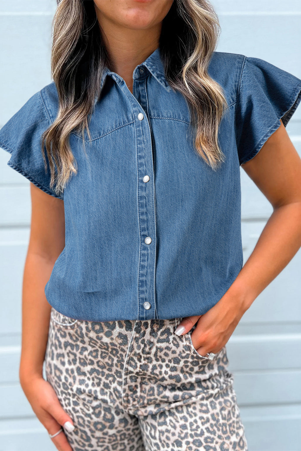 Denim Darling Shirt | Denim Ruffle Shirt