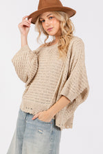 Hazel Blues® |  SAGE + FIG Distressed Asymmetrical Open Stitch Sweater