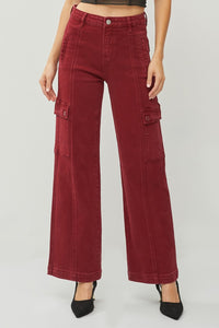 Hazel Blues® |  RISEN High Rise Wide Leg Cargo Jeans