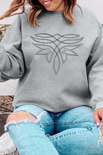 Hazel Blues® |  Gray Western Pattern Embroidered Drop Shoulder Pullover Top