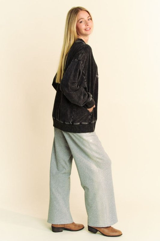 Hazel Blues® |  Davi & Dani Stud Star Patch Acid Washed Sweatshirt