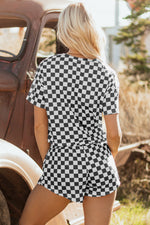 Hazel Blues® |  Brown Checkerboard T Shirt and High Waist Skorts 2 Piece Outfit