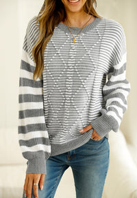 Hazel Blues® |  Striped Round Neck Dropped Shoulder Sweater