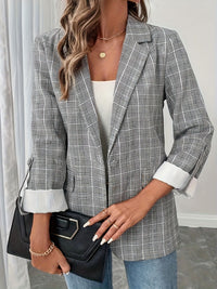 Hazel Blues® |  Single-Breasted Lapel Collar Plaid Blazer