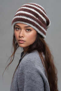 Hazel Blues® |  Fuzzy Contrast Striped Thermal Hat