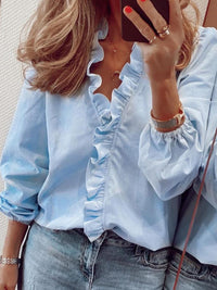 Hazel Blues® |  Ruffled V-Neck Long Sleeve Blouse