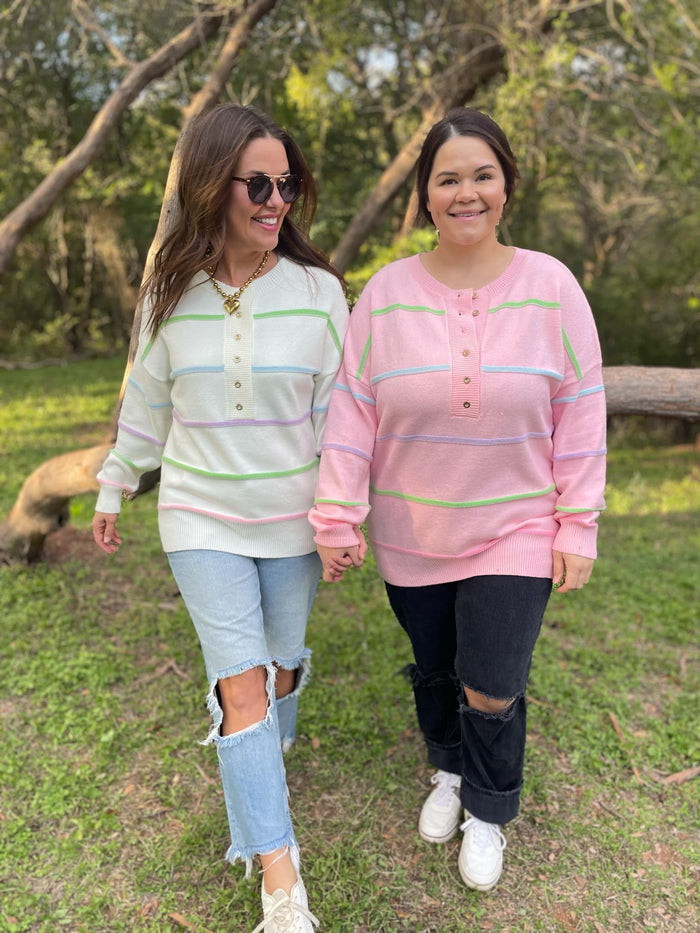 Hazel Blues® |  PREORDER: Just Too Good Rainbow Striped Sweater in Two Colors