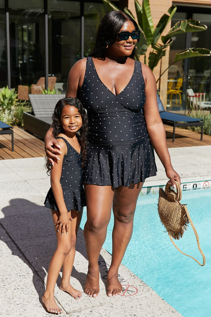 Hazel Blues® | Clear Waters Swim Dress in Black/White Dot: Youth