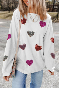 Hazel Blues® |  Valentine’s Day Sequin Heart Round Neck Long Sleeve Sweatshirt