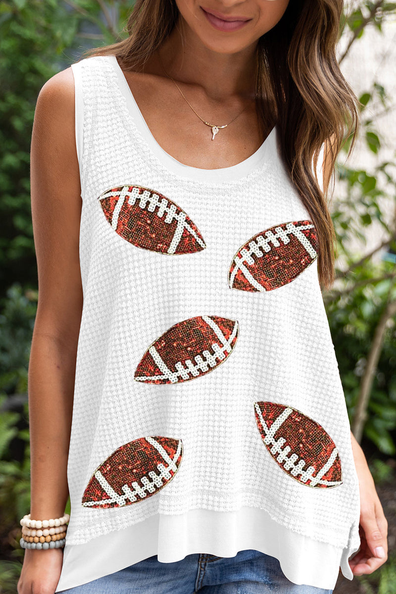 Hazel Blues® |  White Sequin Football Waffle Knit Tank
