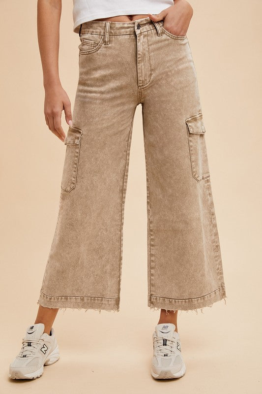 Hazel Blues® |  Annie Wear Raw Hem Wide Leg Jeans with Cargo Pockets