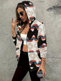 Hazel Blues® |  Geometric Zip Up Hooded Sherpa Jacket