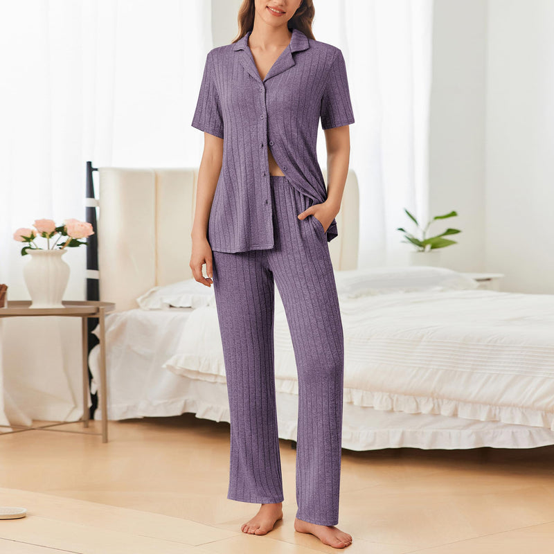 Hazel Blues® |  Button Down Long Sleeve Top and Pants Lounge Set