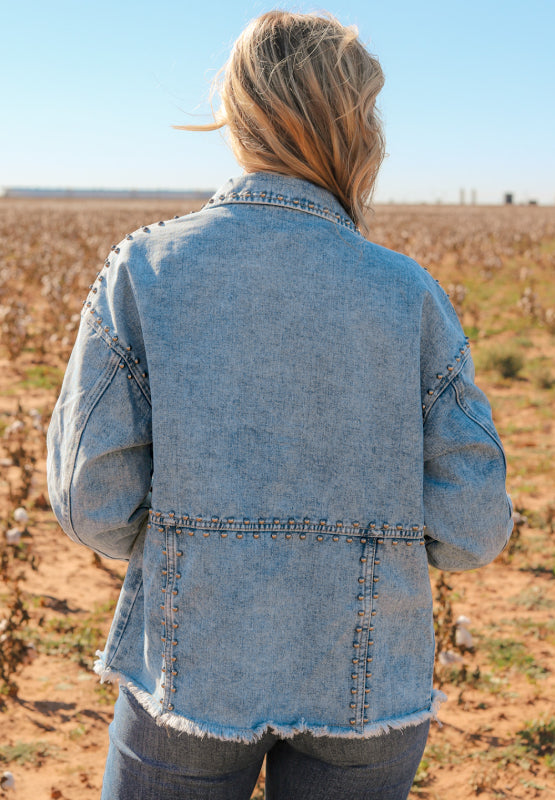 Hazel Blues® |  Studded Acid Wash Long Sleeve Denim Jacket