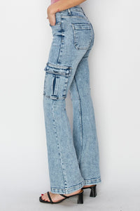 Hazel Blues® |  RISEN High Rise Cargo Flare Jeans