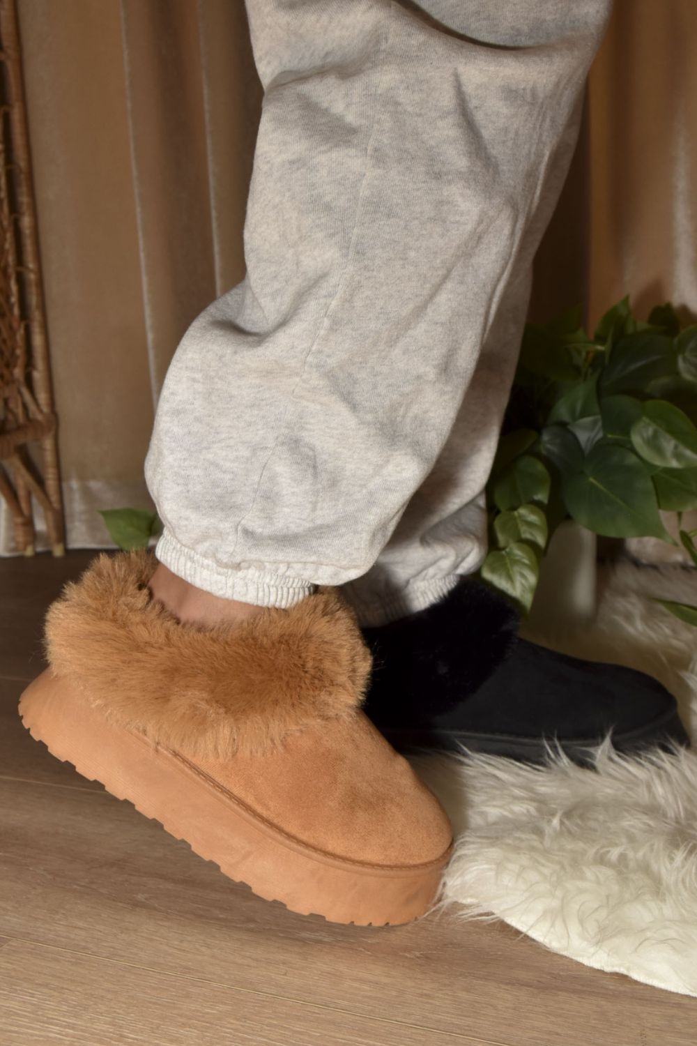 Hazel Blues® |  WILD DIVA Faux-Fur Platform Slip On Booties