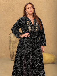 Hazel Blues® |  Embroidered Polka Dot Notched Long Sleeve Dress