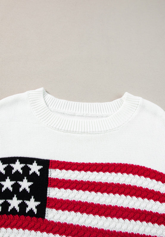 Hazel Blues® |  US Flag Side Slit Drop Shoulder Sweater