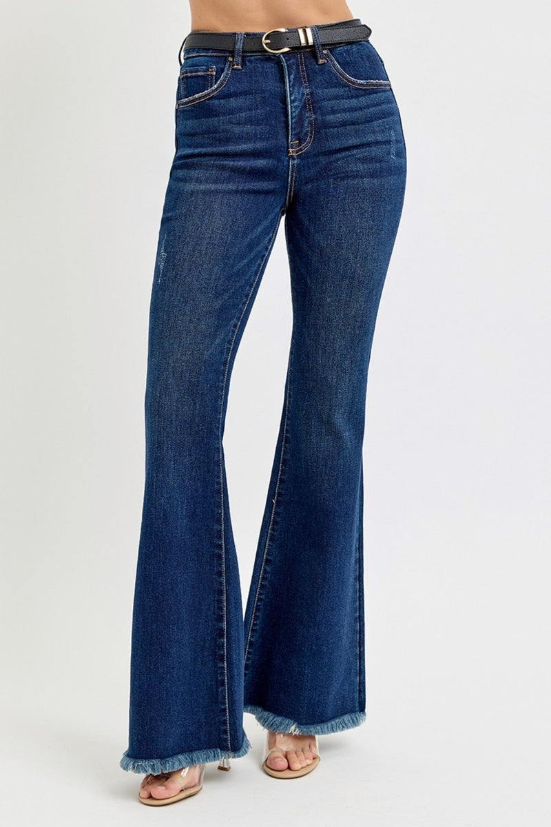 Hazel Blues® |  RISEN Tummy Control Frayed Hem Flare Jeans