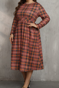 Hazel Blues® |  Plaid Round Neck Long Sleeve Midi Dress