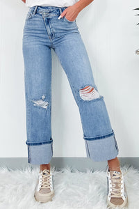 Hazel Blues® |  Distressed Straight Jeans with Pockets