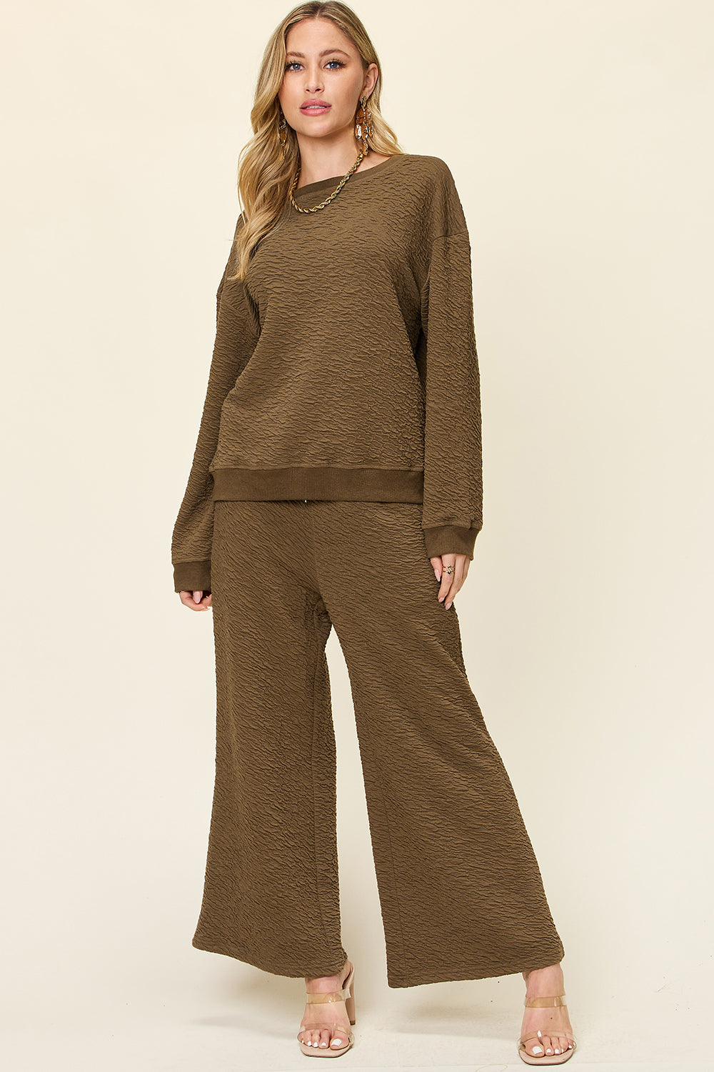 Hazel Blues® |  Double Take Texture Long Sleeve Top and Pants Set