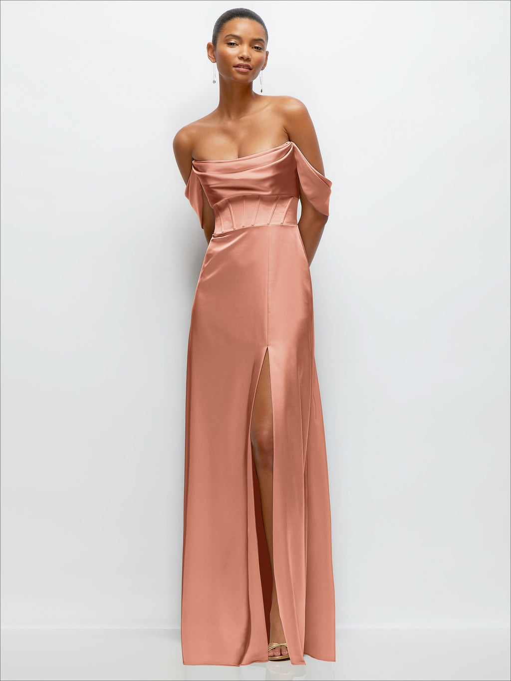 A-Line Satin Maxi Dress with Convertible Off-the-Shoulder or Strapless Looks
