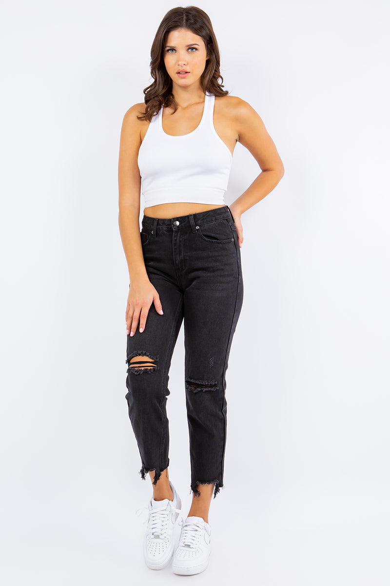 Hazel Blues® |  American Bazi High Waist Distressed Cropped Straight Jeans