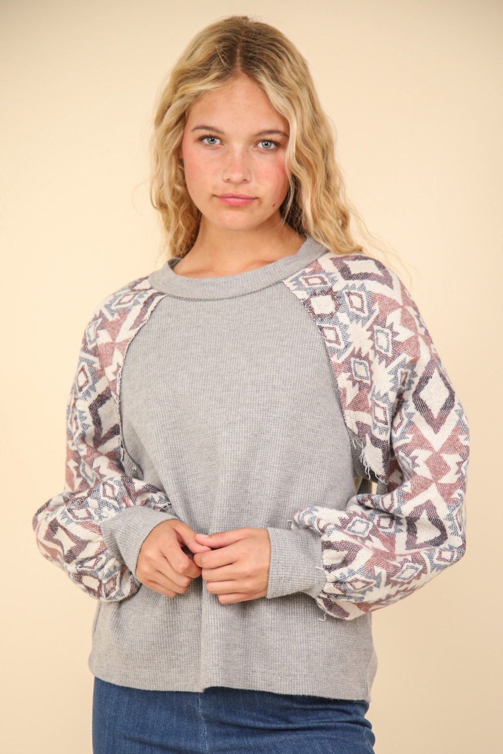 Hazel Blues® |  VERY J Printed Long Sleeve Round Neck Knit Top