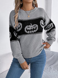 Hazel Blues® |  Pumpkin Round Neck Long Sleeve Sweater