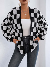 Hazel Blues® |  Checkered Open Front Long Sleeve Cardigan