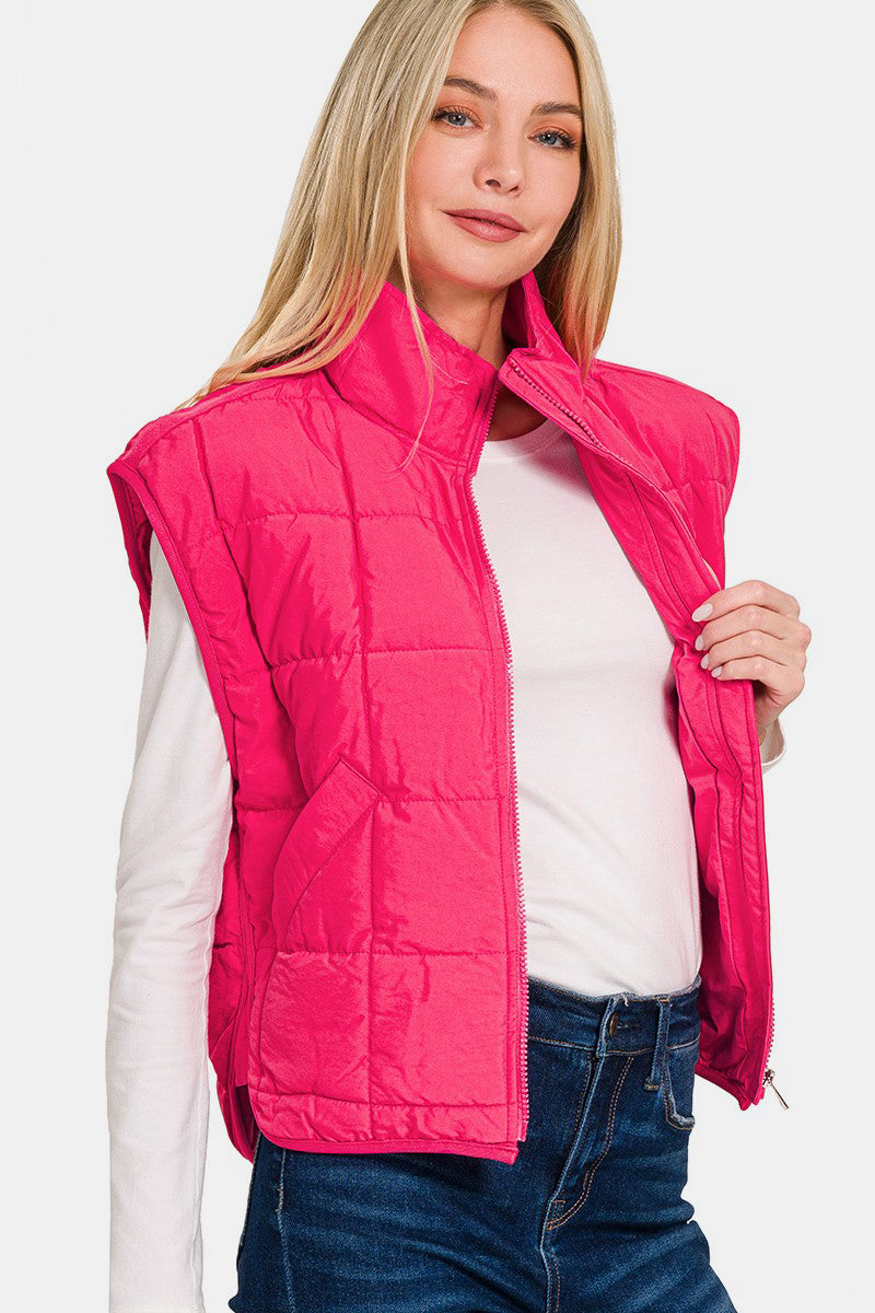 Hazel Blues® |  Zenana Zip Up Cropped Puffer Vest with Pockets