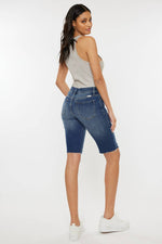 Hazel Blues® |  Kan Can Mid Rise Dark Wash Bermuda Shorts