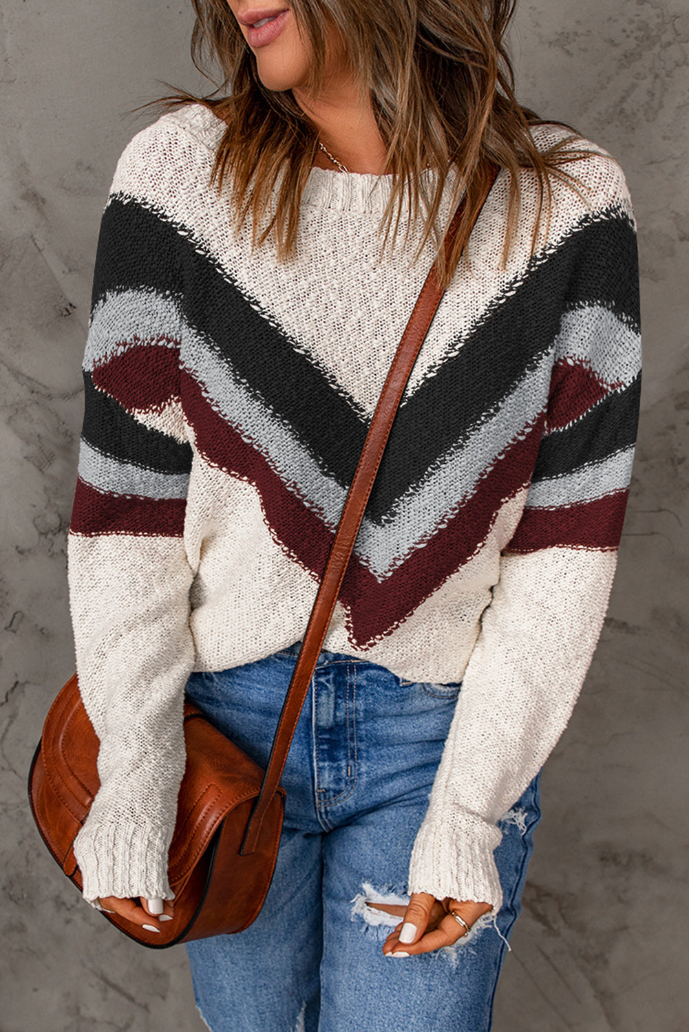 Hazel Blues® |  Contrast Dropped Shoulder Long Sleeve Sweater