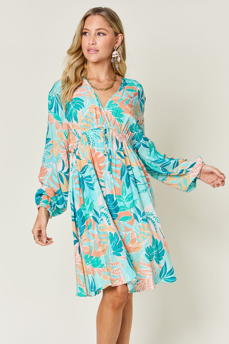 Hazel Blues® |  Double Take Printed V-Neck Drawstring Dress