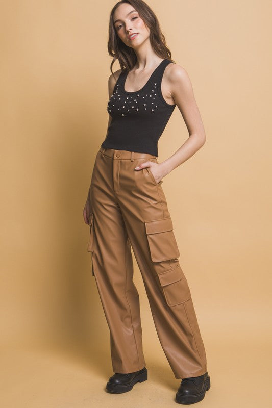 Hazel Blues® |  Love Tree PU Leather Cargo Pants