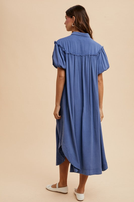 Hazel Blues® |  Annie Wear Mineral Washed Button Down Puff Sleeve Shirt Dress