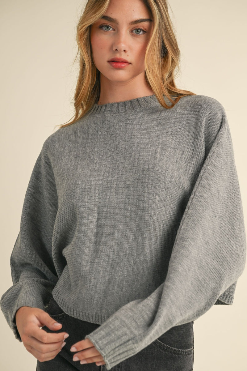 Hazel Blues® |  Mable Round Neck Dolman Sleeve Cropped Sweater