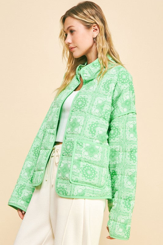 Hazel Blues® |  Davi & Dani Vintage Print Open Front Jacket with Pockets