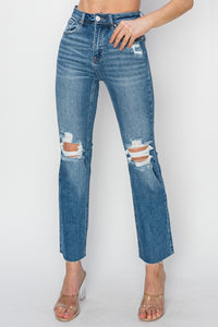 Hazel Blues® |  RISEN High Rise Distressed Ankle Jeans