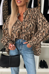 Hazel Blues® |  Leopard Notched Long Sleeve Blouse