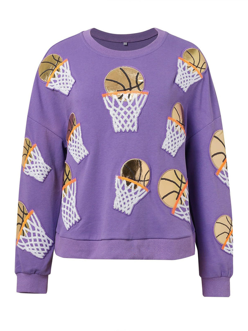 Hazel Blues® |  Basketball Round Neck Long Sleeve Sweatshirt