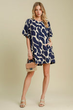 Hazel Blues® |  Umgee Two Tone Abstract Print Puff Sleeve Dress
