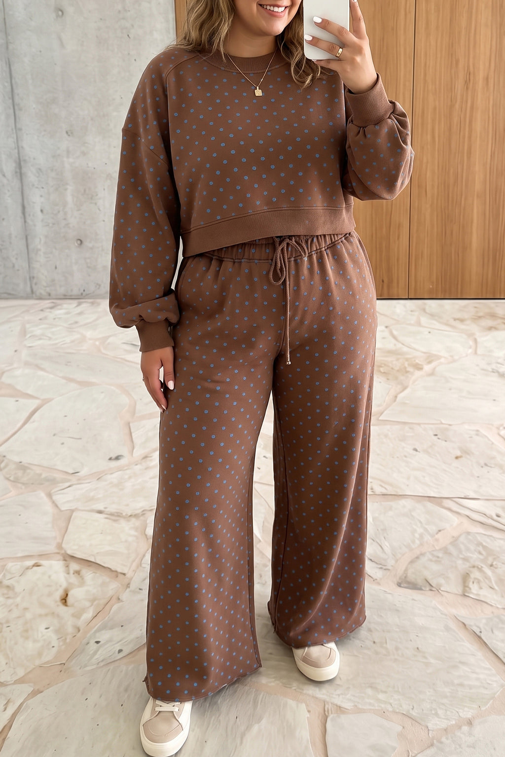 Nora Sage Brown Polka Dot Two-Piece Set