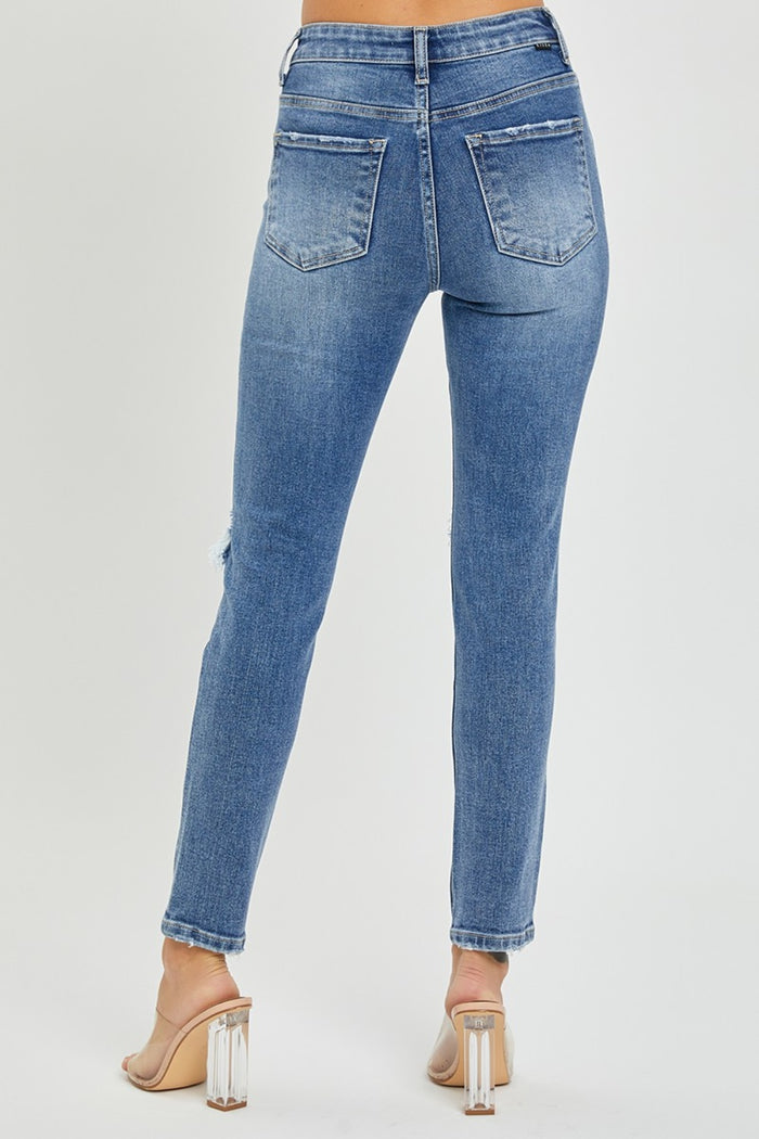 Hazel Blues® |  Risen High Rise Knee Distressed Skinny Jeans