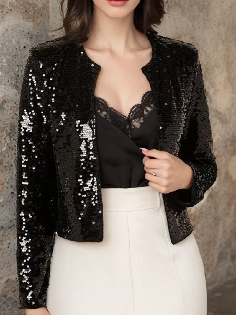 Hazel Blues® |  Sequin Open Front Cropped Jacket