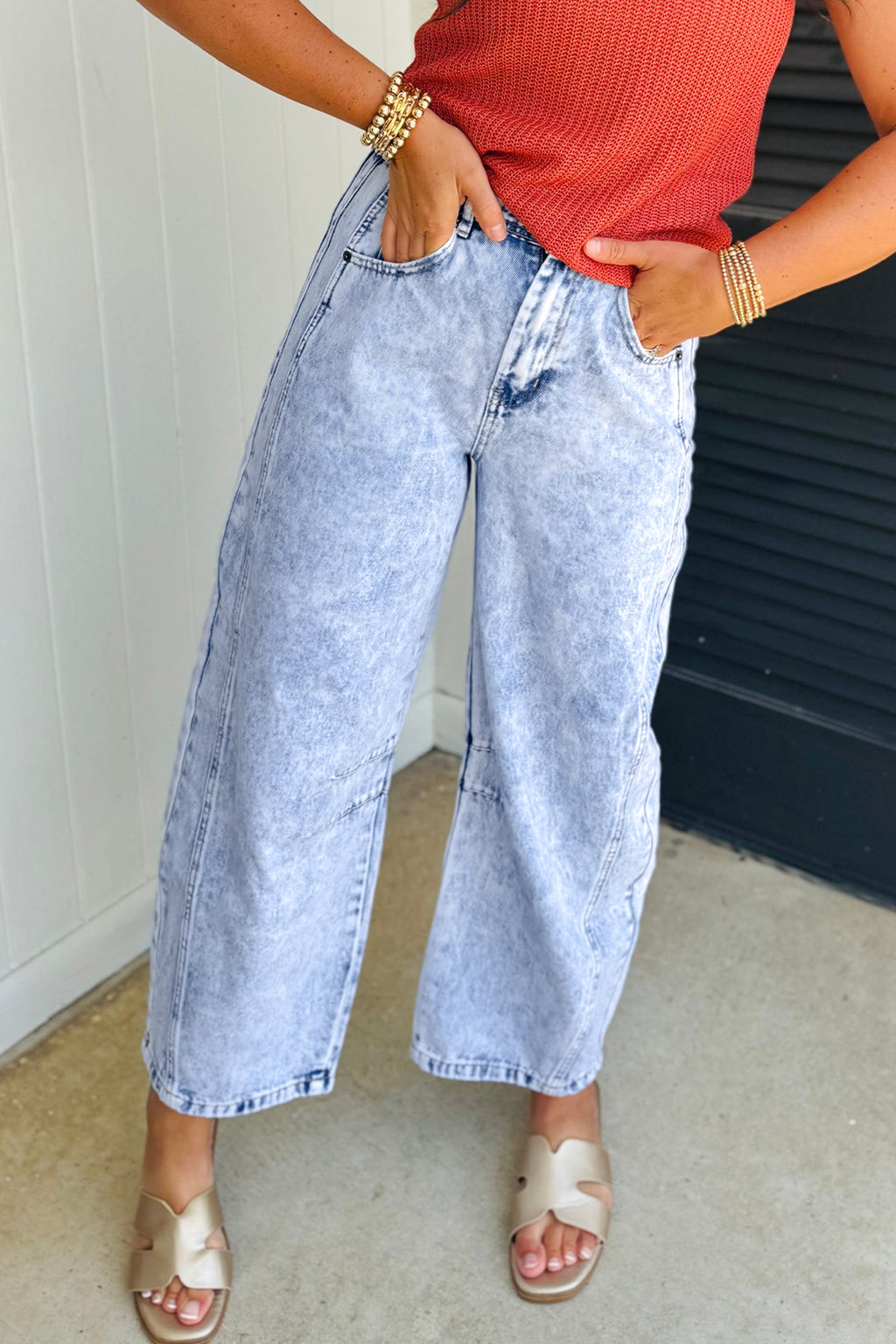 Emery Hope Blue Light Washed Pull on Barrel Jeans